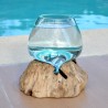 Verre recyclé soufflé à la bouche en fusion sur du bois flotté, le vase est amovible pour le lavage