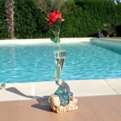 Soliflore vrillé et torsadé en verre soufflé et moulé sur du bois flotté