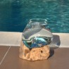 Verre recyclé soufflé à la bouche en fusion sur du bois flotté, le vase est amovible pour le lavage