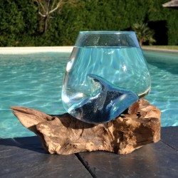 Bol à cocktail ou  vase en verre recyclé soufflé à la bouche en fusion sur du bois flotté, le vase est amovible pour le laver