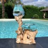 1 vase et un terrarium en verre recyclé soufflé en fusion directement sur du bois flotté, les verres sont amovibles