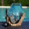 Bol à cocktail ou  vase en verre recyclé soufflé à la bouche en fusion sur du bois flotté, le vase est amovible pour le laver