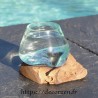 verre recyclé soufflé à la bouche en fusion sur du bois flotté, le vase est amovible pour le lavage