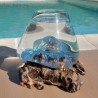 Bol à cocktail ou  vase en verre recyclé soufflé à la bouche en fusion sur du bois flotté, le vase est amovible pour le laver