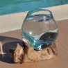 Verre recyclé soufflé à la bouche en fusion sur du bois flotté, le vase est amovible pour le lavage