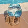 Verre recyclé soufflé à la bouche en fusion sur du bois flotté, le vase est amovible pour le lavage