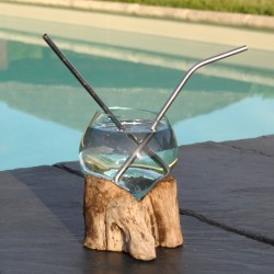 Diffuseur de parfum en verre recyclé soufflé à la bouche en fusion sur du bois flotté, le vase est amovible pour le lavage