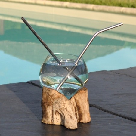 Diffuseur de parfum en verre recyclé soufflé à la bouche en fusion sur du bois flotté, le vase est amovible pour le lavage