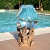 Aquarium ou  vase en verre recyclé soufflé à la bouche en fusion sur du bois flotté, le vase est amovible pour le lavage.