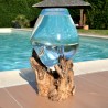Aquarium ou  vase en verre recyclé soufflé à la bouche en fusion sur du bois flotté, le vase est amovible pour le laver.