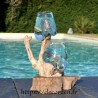 2 petits vases en verre recyclé soufflé en fusion directement sur du bois