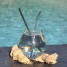 Verre à duo ou  vase en verre recyclé soufflé à la bouche en fusion sur du bois flotté, le vase est amovible pour le lavage