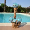 3 vases en verre recyclé soufflés et moulés en fusion directement sur du bois flotté