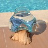 Vase en verre recyclé soufflé à la bouche en fusion sur du bois flotté, le vase est amovible pour le lavage