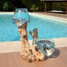 1 vase et 1 terrarium en verre recyclé soufflé en fusion directement sur du bois flotté, les verres sont amovibles