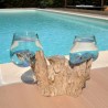 Deux aquariums en verre recyclé soufflé en fusion directement sur du bois flotté, pour le lavage, les verres sont amovibles.