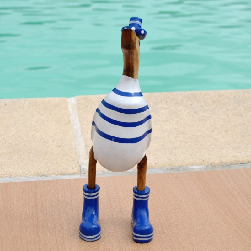 Canard rigolo fait main en teck et bambou