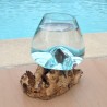Verre recyclé soufflé à la bouche en fusion sur du bois flotté, le vase est amovible pour le lavage