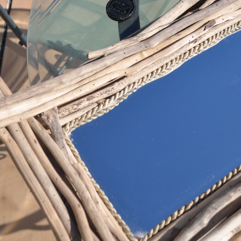 Miroir rectangulaire en bois flotté et chanvre