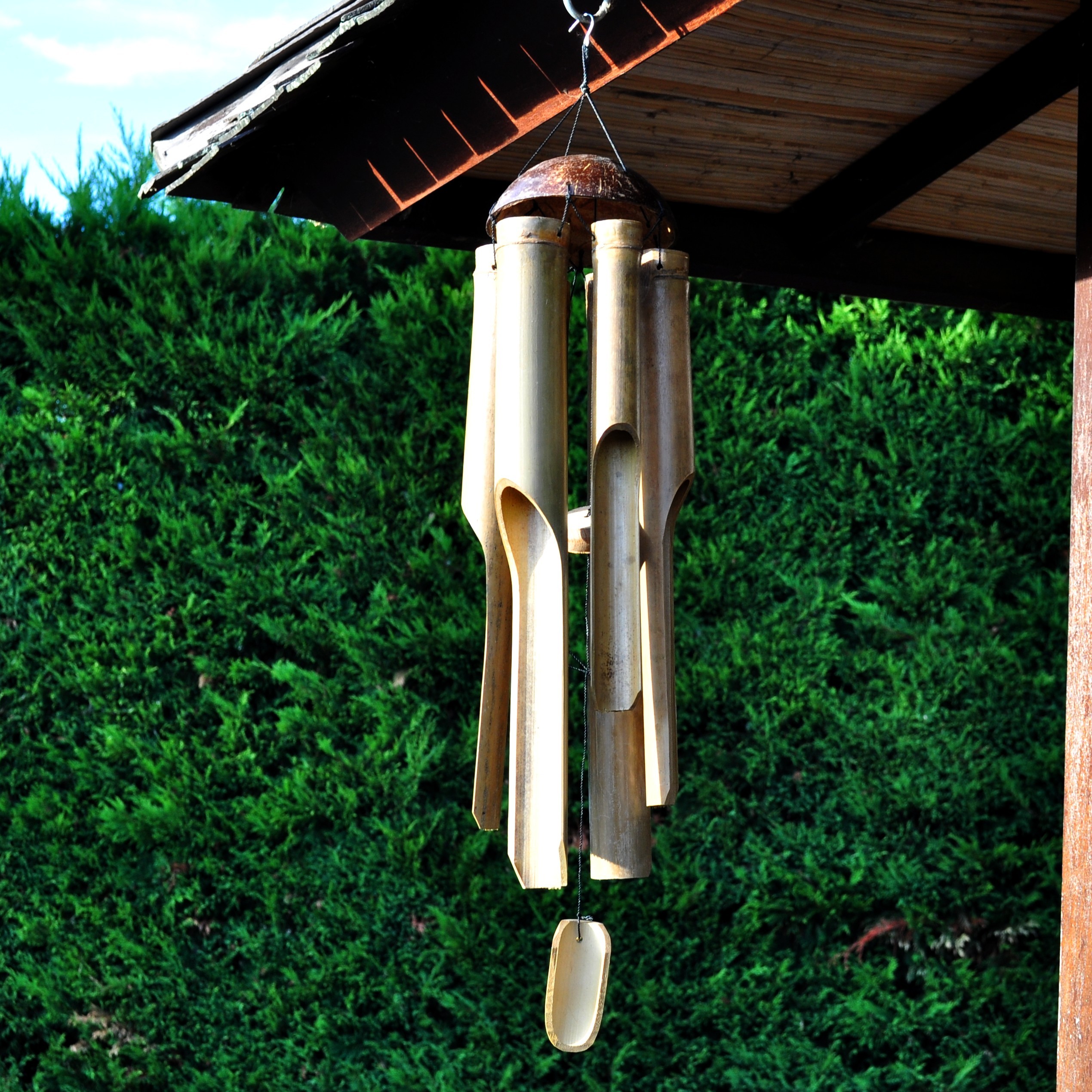 Carillons éoliens en bambou en coquille de noix de coco, décoration d' extérieur, pour la cour et le jardin, coquille colorée légère, 5 Tubes -  AliExpress